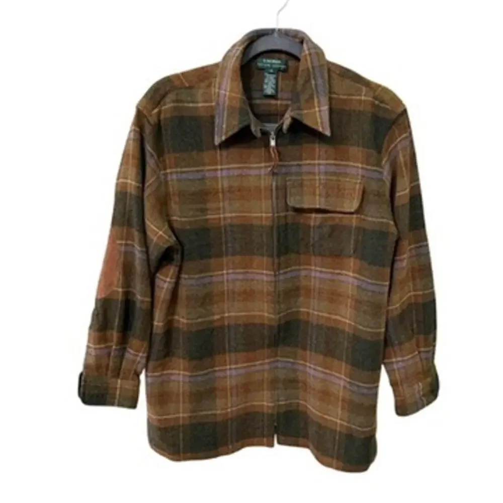 Lauren Ralph Lauren Shirt Jacket Men Size Small Lambswool Patch Elbows Preppy